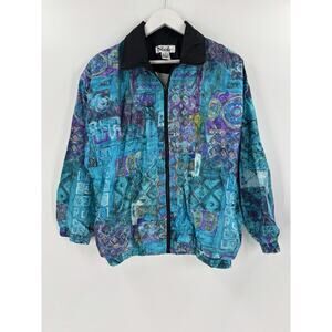 Vintage Slade Jacket Womens Medium Blue Full Zip Retro Windbreaker 80s 90s Y2K